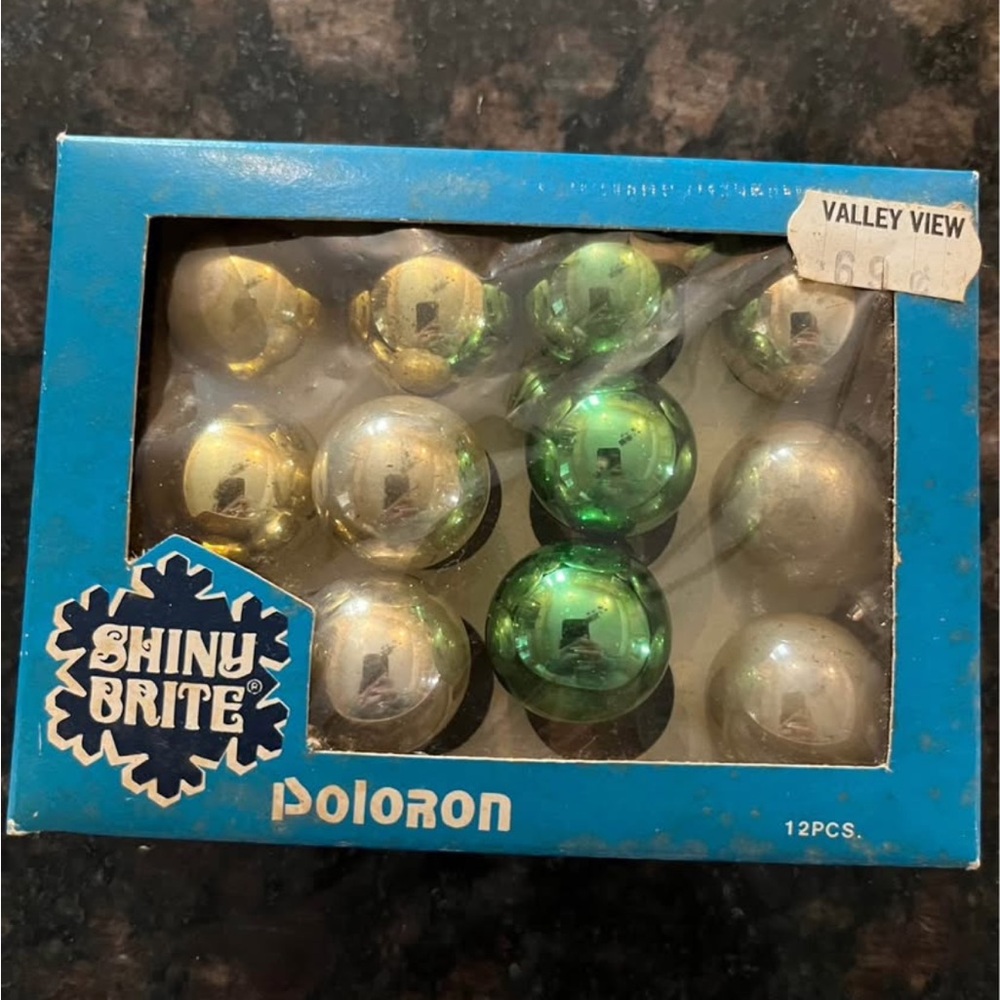 VTG Shiny Bright small Ornaments Balls Mercury Glass 12 Christmas original box